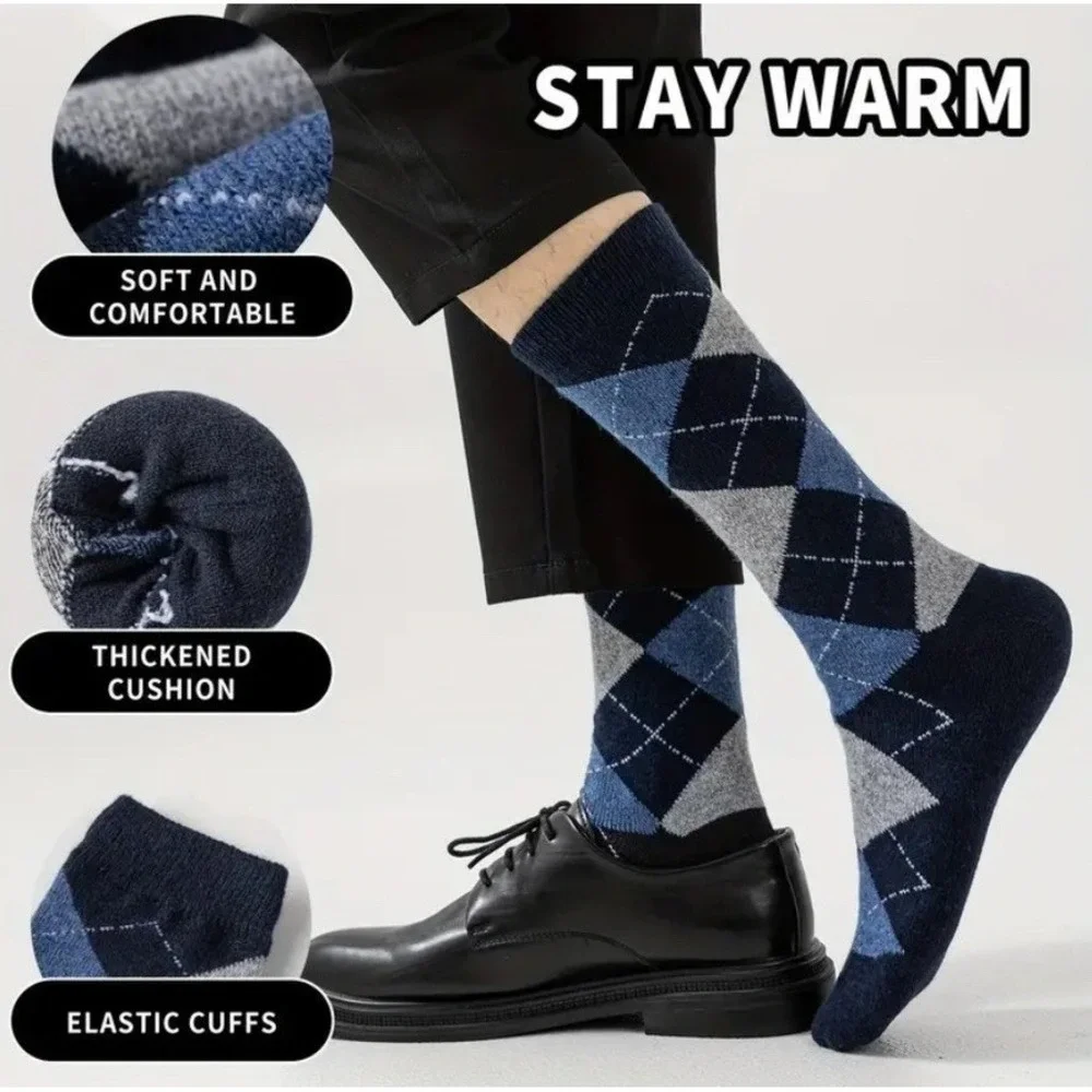 High Quality Merino Wool Thick Dress Socks LARGE Geometric Anti-Odor 6 Pack NICE